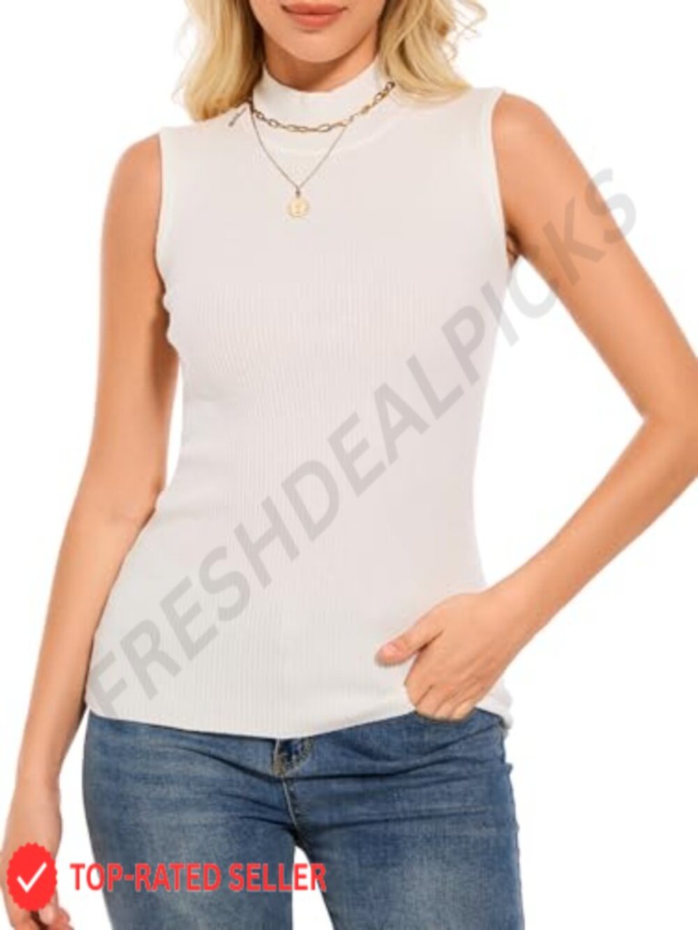 Sleeveless Mock Neck Ribbed Knit Sweater Vest Slim Fit Tank Top